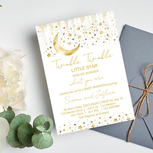 Twinkle twinkle little star baby shower invitation (Twinkle twinkle little star baby shower template invitation digital download gold moon and stars)