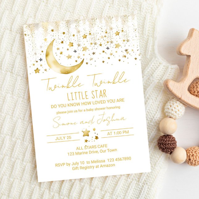 Twinkle twinkle little star baby shower invitation (Twinkle twinkle little star baby shower template invitation digital download white and gold moon)