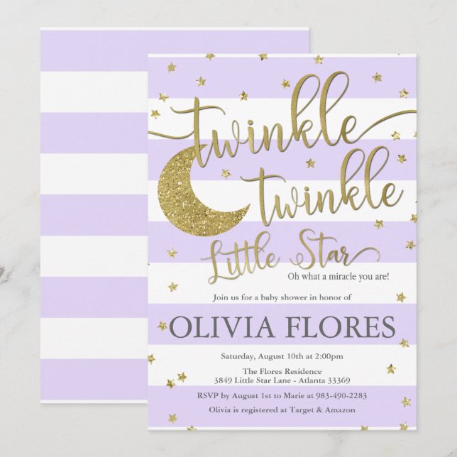 Twinkle Twinkle Little Star Baby Shower Invitation (Front/Back)