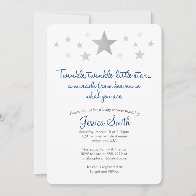 Twinkle Twinkle Little Star Baby Shower Invitation (Front)