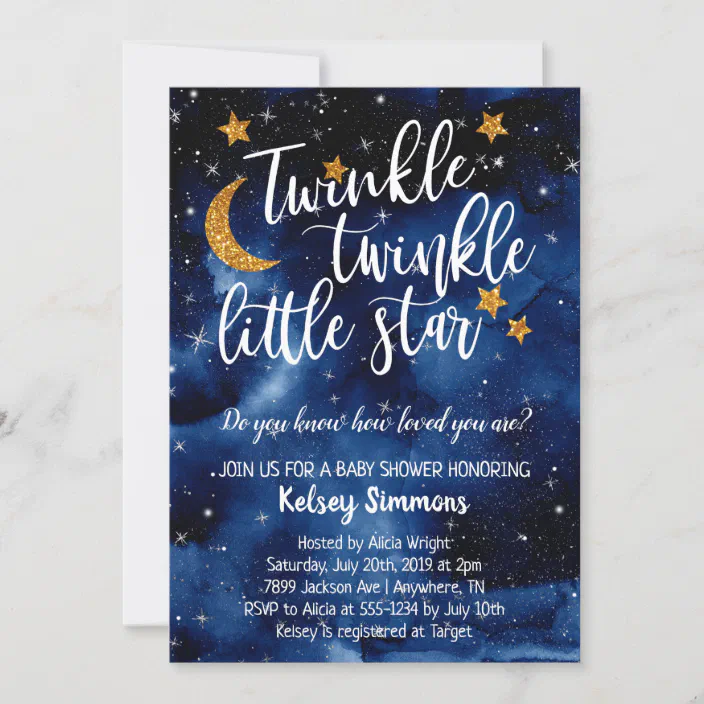 Over the Moon Twinkle Little Star Baby Shower Invitation Stars and Moon