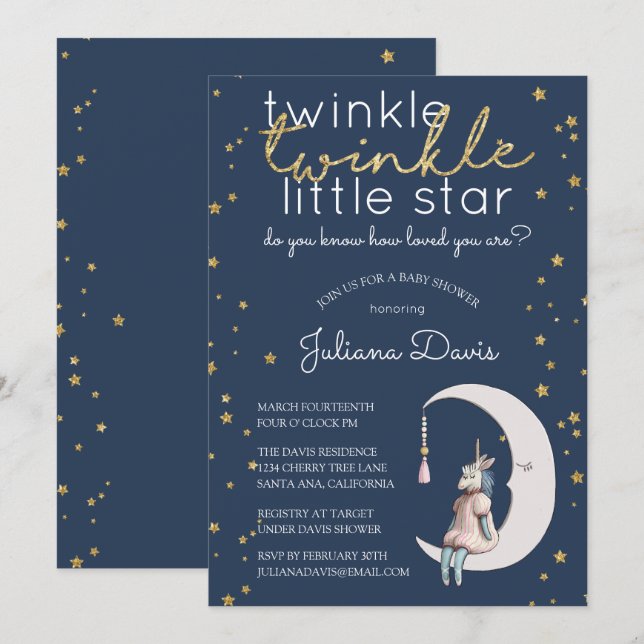 Twinkle Twinkle Little Star Baby Shower Invitation (Front/Back)