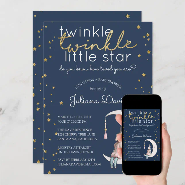 Twinkle Twinkle Little Star Baby Shower Invitation | Zazzle