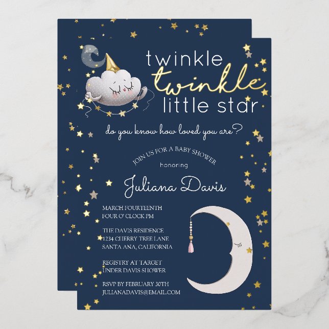 Twinkle Twinkle Little Star Baby Shower Invitation Foil Invitation (Front/Back)
