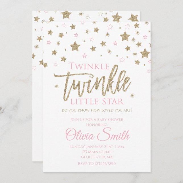 Twinkle Twinkle Little Star Baby Shower Invite (Front/Back)