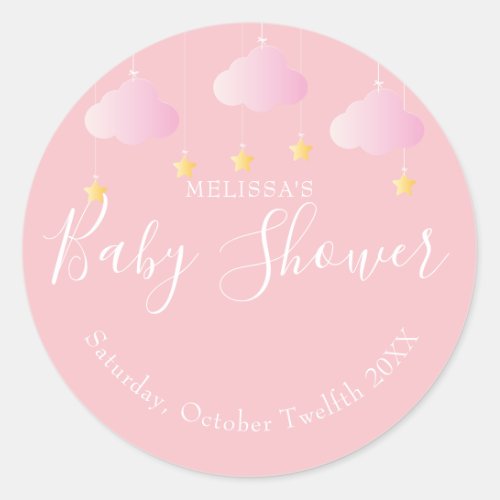 Twinkle twinkle little star baby shower pink classic round sticker