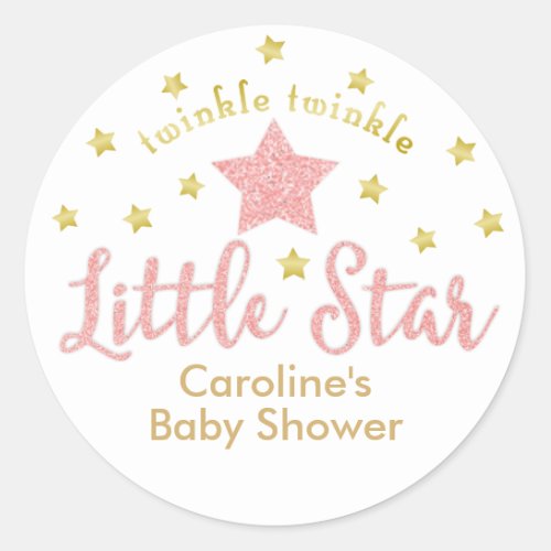 Twinkle Twinkle Little Star Baby Shower Pink Gold Classic Round Sticker