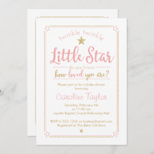 Twinkle Twinkle Little Star Baby Shower Pink Gold Invitation