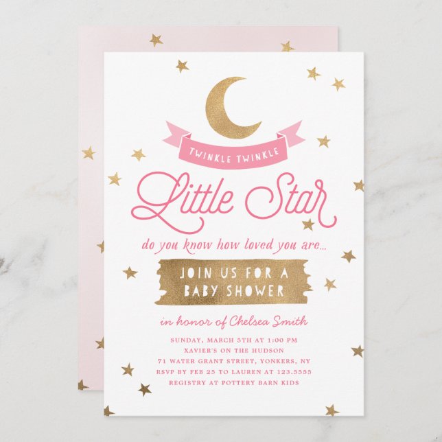 Twinkle Twinkle Little Star | Baby Shower | Pink Invitation (Front/Back)