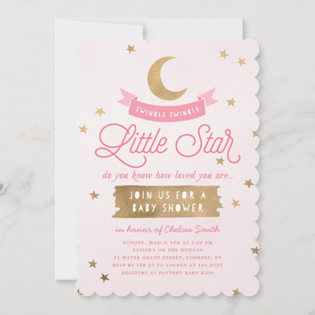 Twinkle Twinkle Little Star | Baby Shower | Pink Invitation (Front)