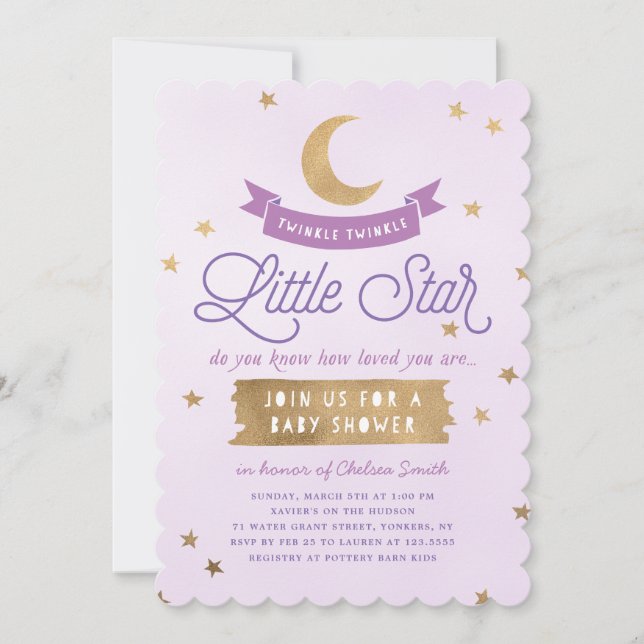 Twinkle Twinkle Little Star | Baby Shower | Purple Invitation (Front)