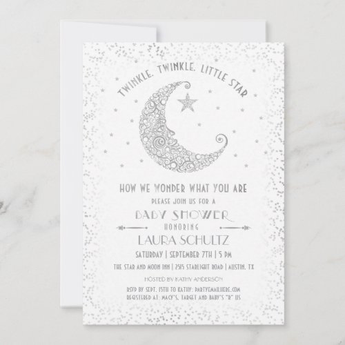 Twinkle Twinkle Little Star Baby Shower Silver Invitation