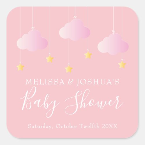 Twinkle twinkle little star baby shower soft pink square sticker