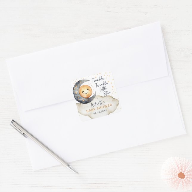 Twinkle Twinkle Little Star Baby Shower Square Sticker (Envelope)