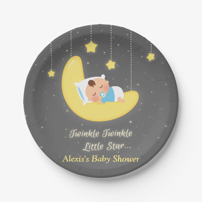 Twinkle Twinkle Little Star Baby Shower Supplies Paper Plates (Front)