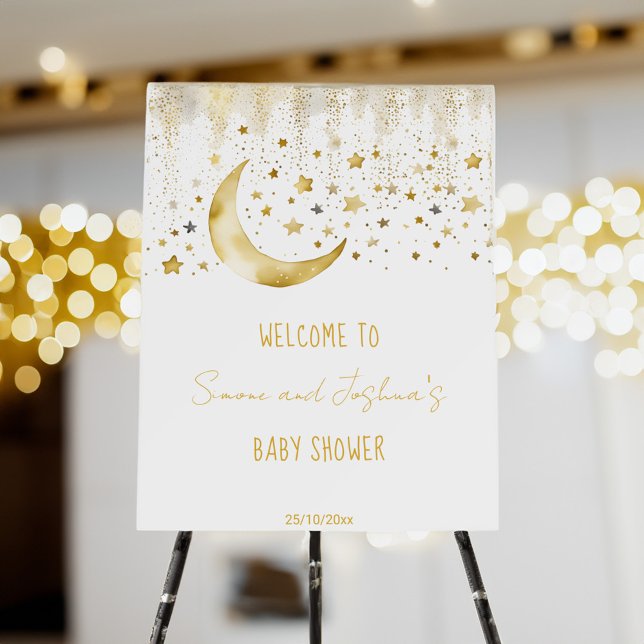 Twinkle twinkle little star baby shower welcome foam board (Twinkle twinkle little star baby shower template welcome sign board white and gold moon and stars)