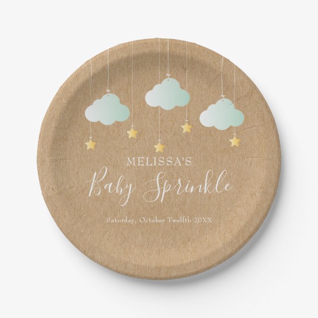 Twinkle Twinkle Little Star Baby Sprinkle Rustic Paper Plates (Front)