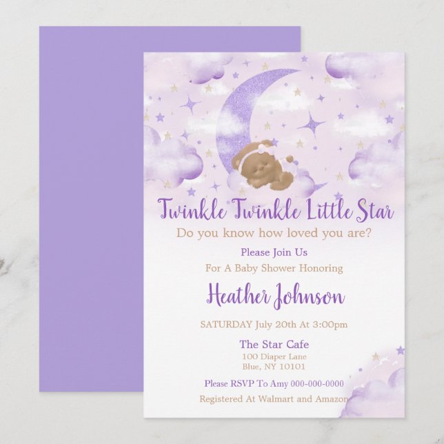 Twinkle Twinkle Little Star Bear Baby Shower Invitation (Front/Back)