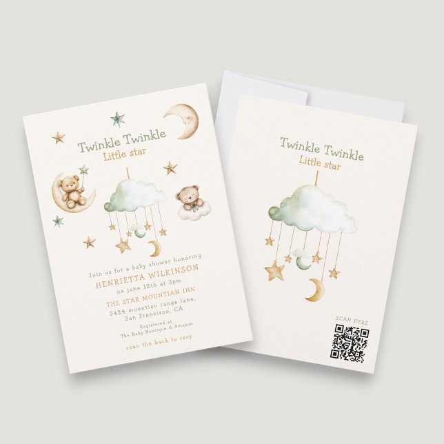 Twinkle Twinkle Little Star Bear Moon Baby Shower  Invitation (Creator Uploaded)