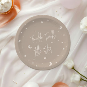 Twinkle Twinkle Little Star Beige Baby Shower Paper Plates