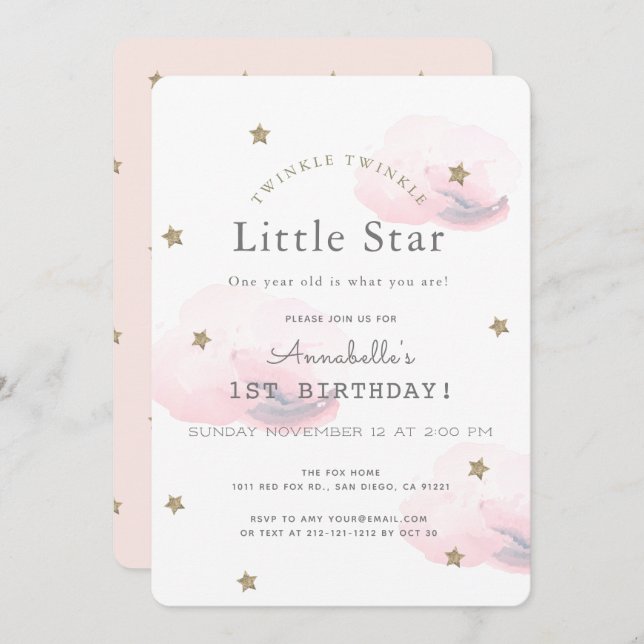 Twinkle Twinkle Little Star Birthday Invitation (Front/Back)