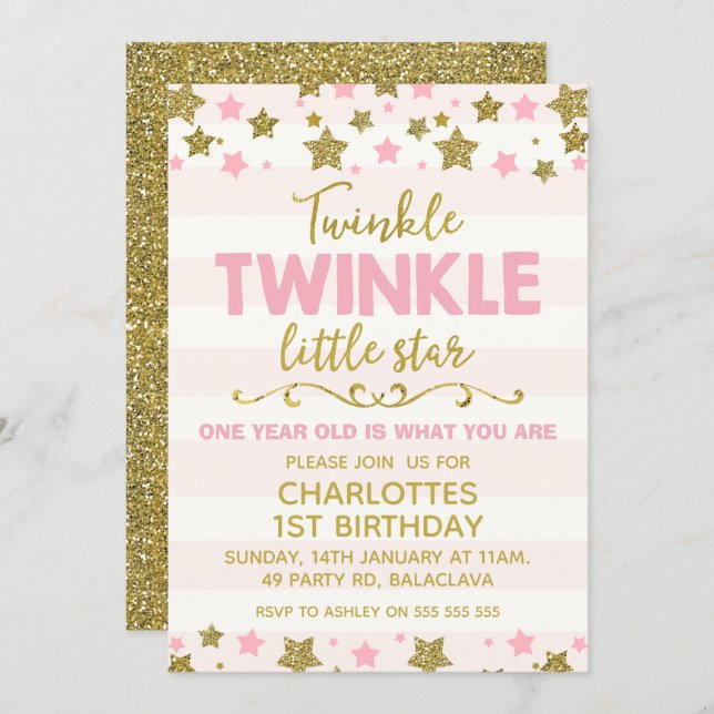 Twinkle twinkle Little Star Birthday Invitation (Front/Back)