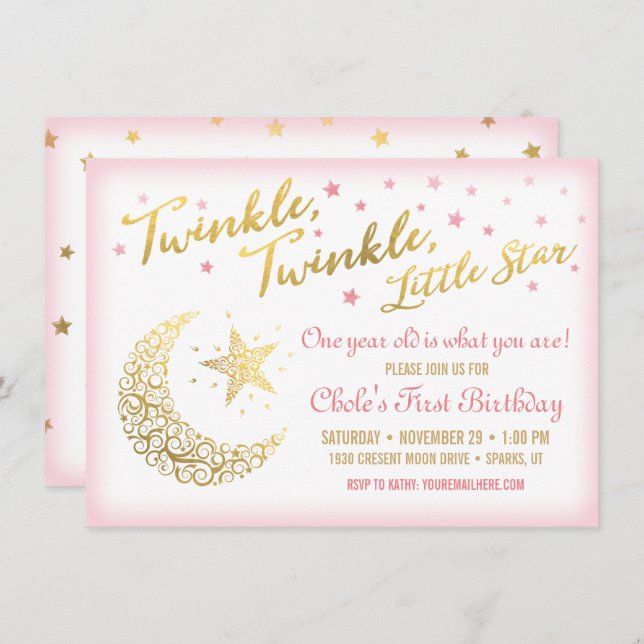 Twinkle, Twinkle, Little Star Birthday Invitation (Front/Back)