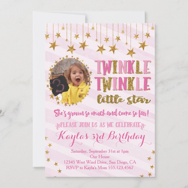 Twinkle Twinkle Little Star Birthday Invitation (Front)