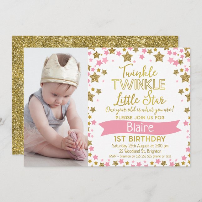 Twinkle Twinkle Little Star Birthday Invitation (Front/Back)