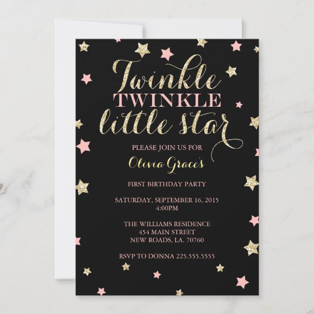 Twinkle Twinkle Little Star Birthday Invitations (Front)