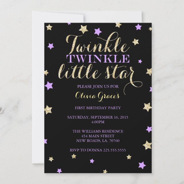Twinkle Twinkle Little Star Birthday Invitations (Front)