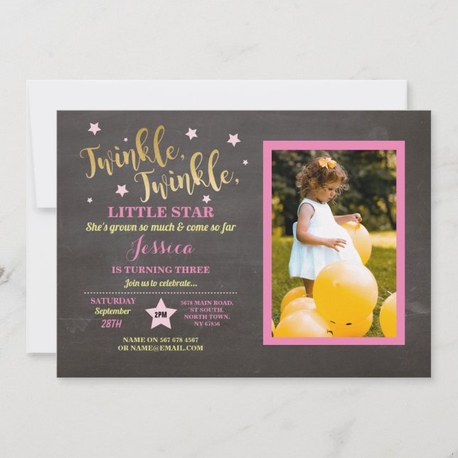 Twinkle Twinkle Little Star Birthday Party Chalk Invitation (Front)