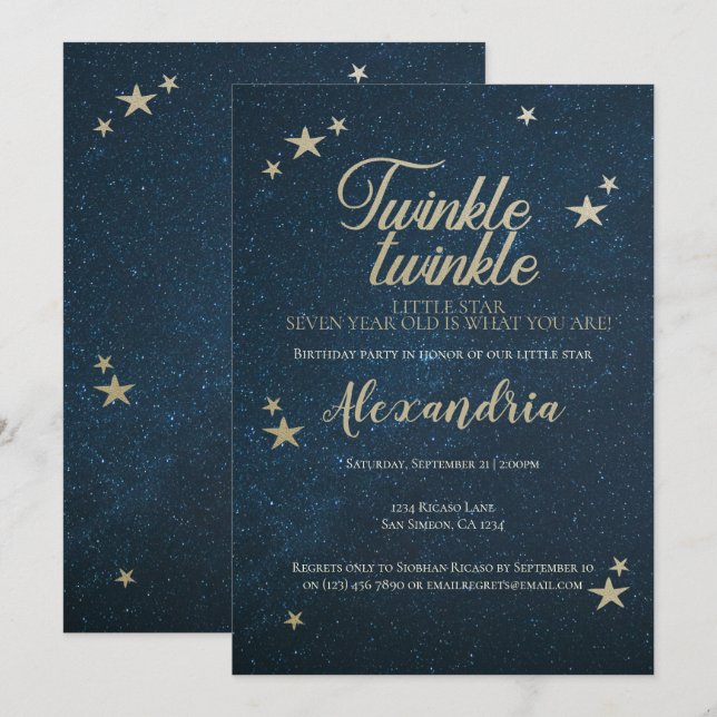 Twinkle Twinkle Little Star Birthday Party Invitation (Front/Back)