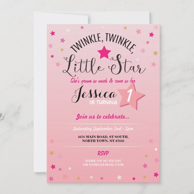 Twinkle Twinkle Little Star Birthday Party Invite (Front)