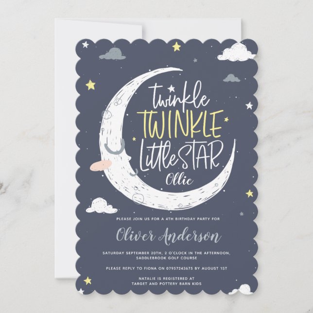 Twinkle, twinkle little star birthday party invite (Front)