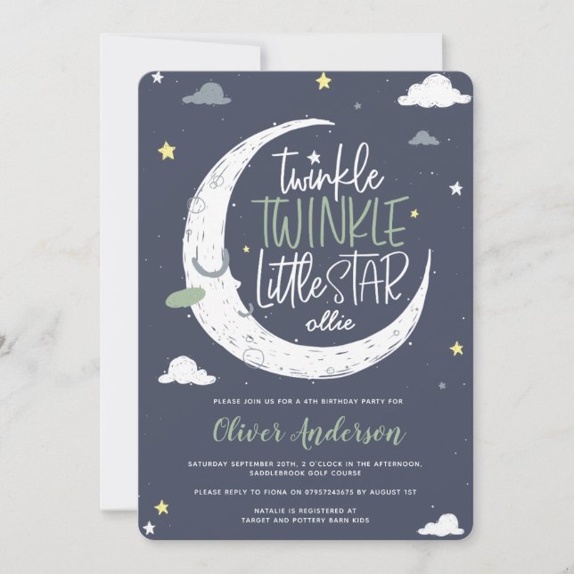 Twinkle, twinkle little star birthday party invite (Front)
