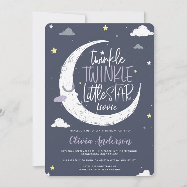 Twinkle, twinkle little star birthday party invite (Front)