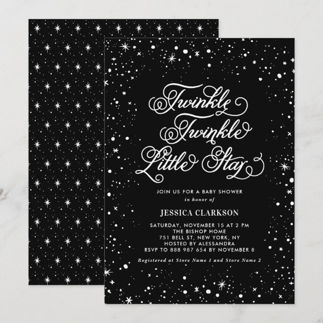 Twinkle Twinkle Little Star Black Baby Shower Invitation (Front/Back)