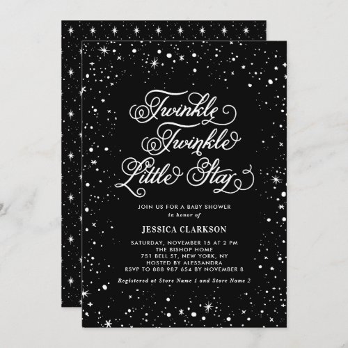 Twinkle Twinkle Little Star Black Baby Shower Invitation