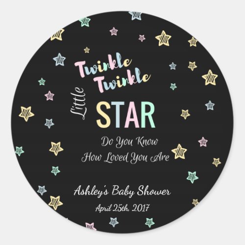 Twinkle Twinkle Little Star _ Black Gender Reveal Classic Round Sticker