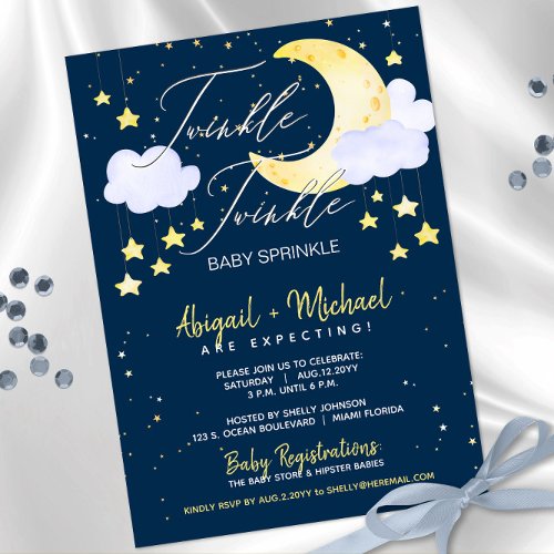 Twinkle Twinkle Little Star Blue Baby Boy Shower  Invitation