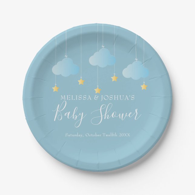 Twinkle Twinkle Little Star Blue Baby Boy Shower Paper Plates (Front)