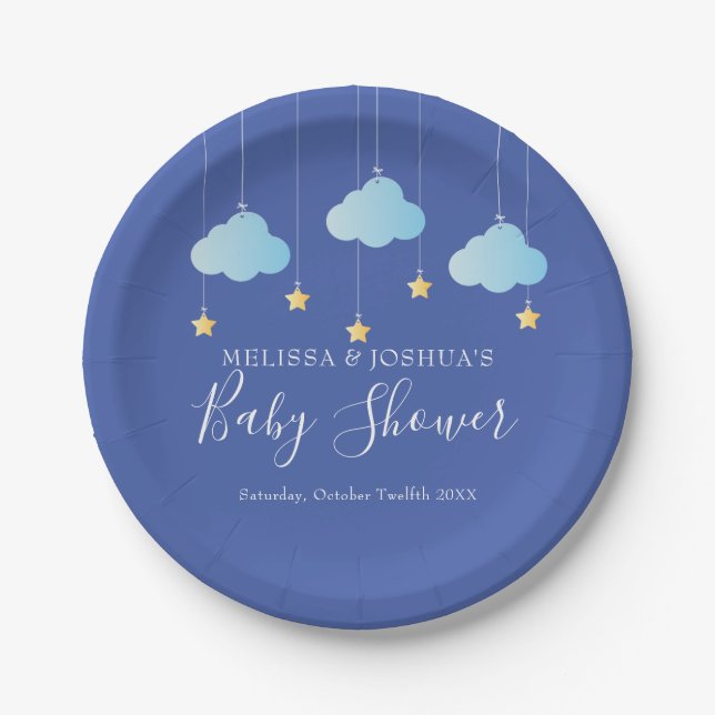 Twinkle Twinkle Little Star Blue Baby Boy Shower Paper Plates (Front)