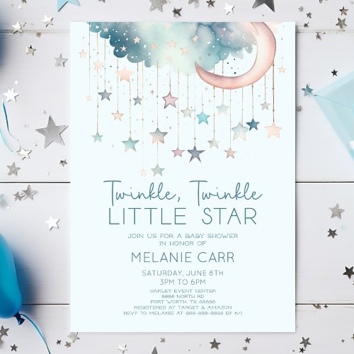 Twinkle Twinkle Little Star Blue Baby Shower Invitation