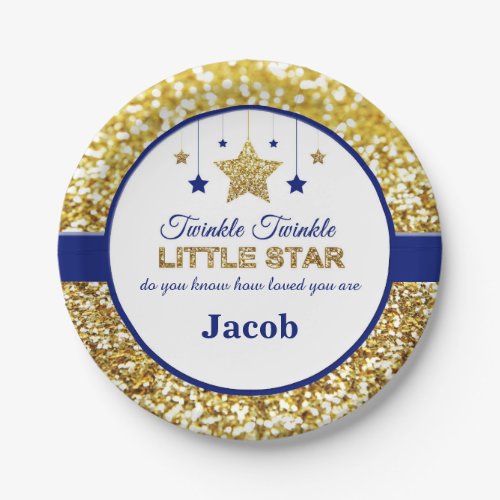 Twinkle twinkle little star blue baby shower plate