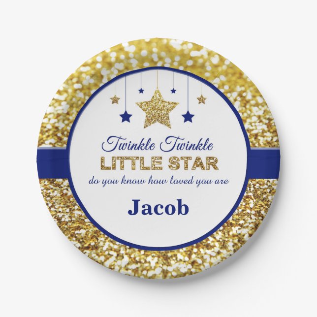 Twinkle twinkle little star blue baby shower plate (Front)