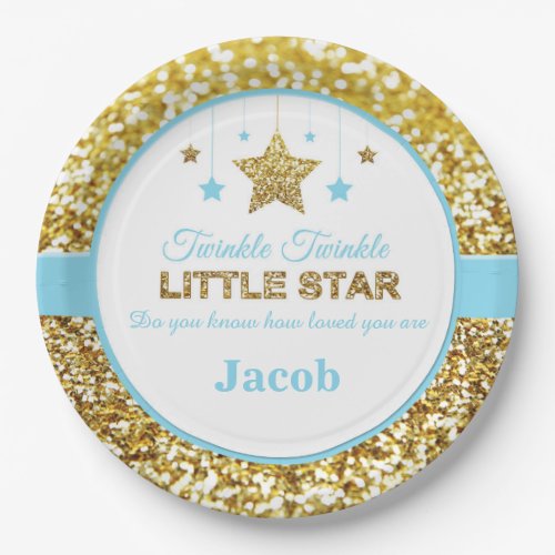 Twinkle twinkle little star blue baby shower plate