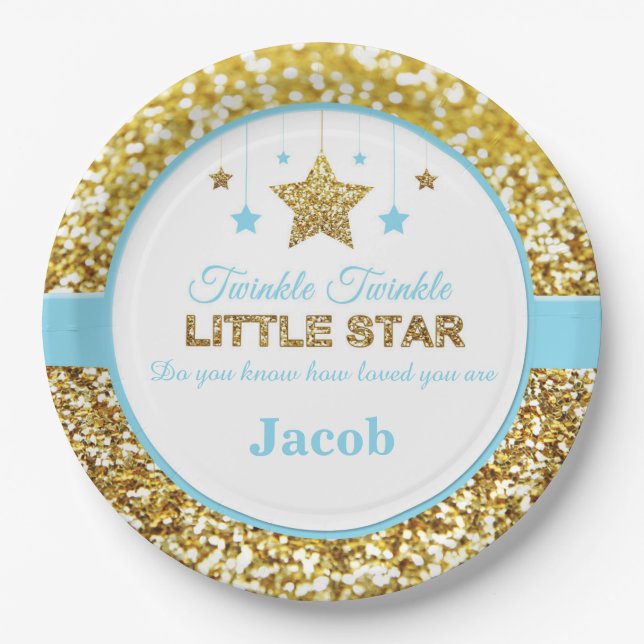 Twinkle twinkle little star blue baby shower plate (Front)