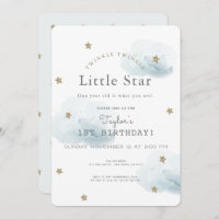 Twinkle Twinkle Little Star Blue Birthday Invitation