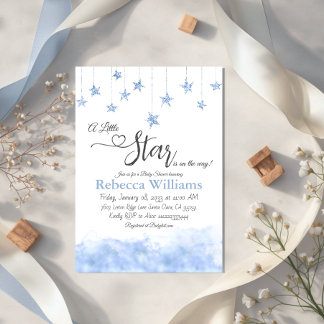 Twinkle Twinkle Little Star Blue Boy Baby Shower Invitation